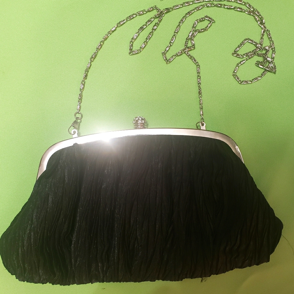 Neiman Marcus black clutch bag crepe like material vintage
